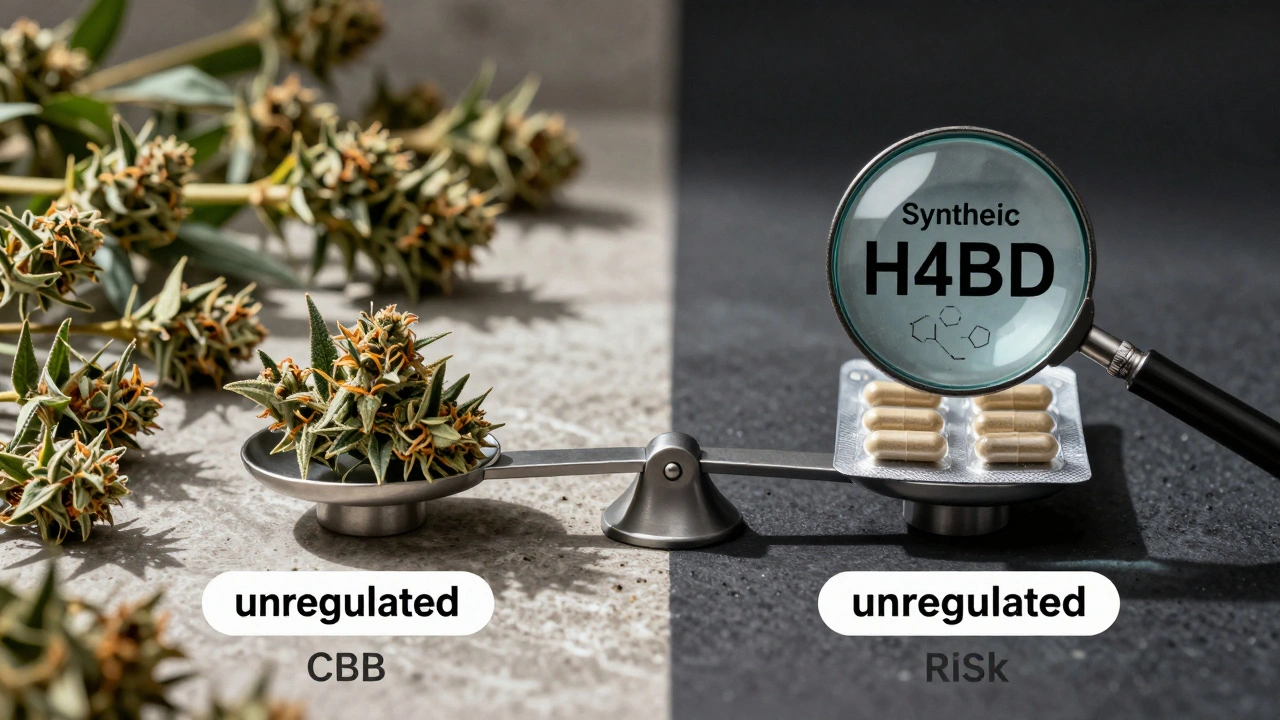 Dvě cesty: přirozené CBD vs. syntetické H4CBD – výběr mezi bezpečností a rizikem.