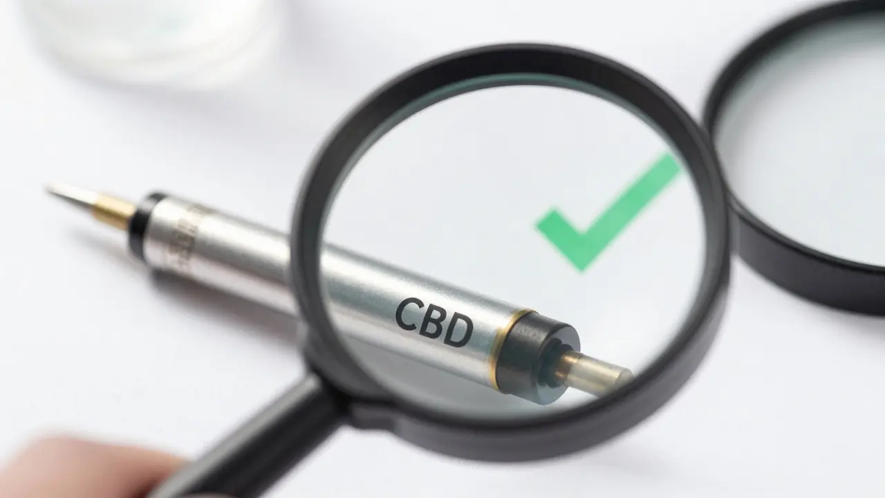 Detail CBD kartridže s bezpečnostním znaménkem
