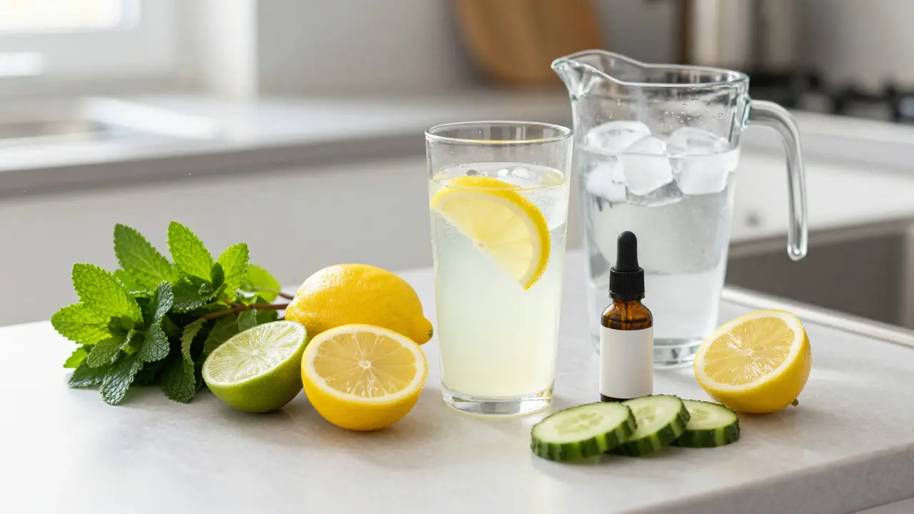 Ingredience pro domácí CBD limonádu: citrony, máta a olej