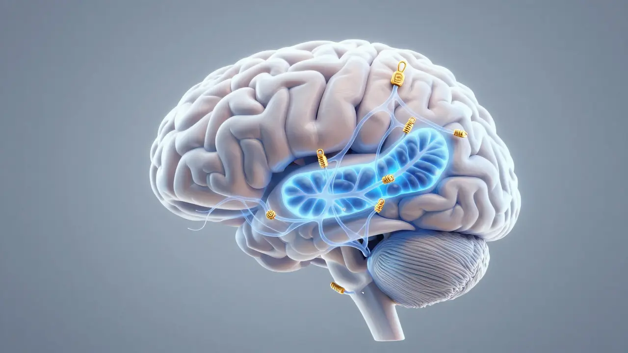 Ukázka mozku s vyznačenými serotoninovými receptory