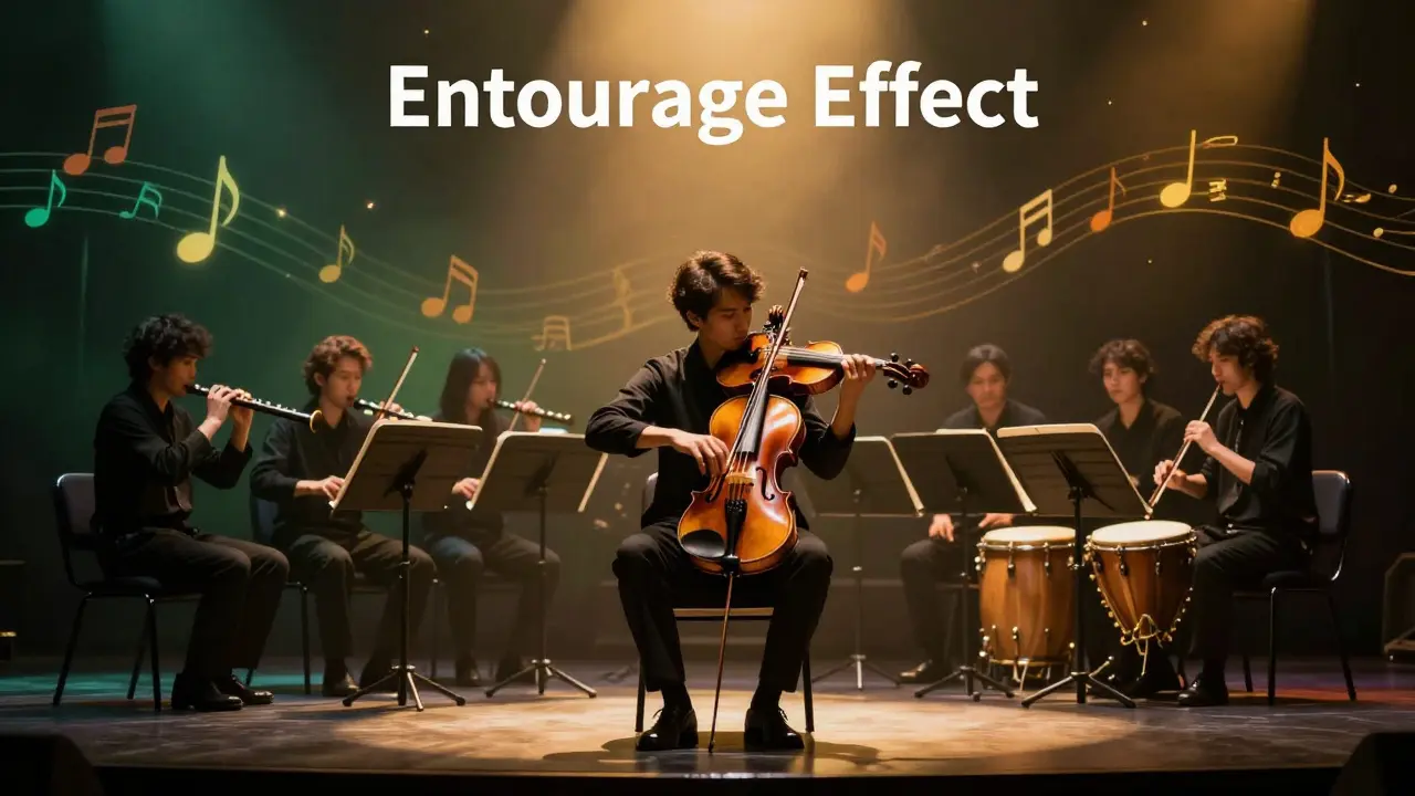 Ilustrace entourage efektu s orchestrem