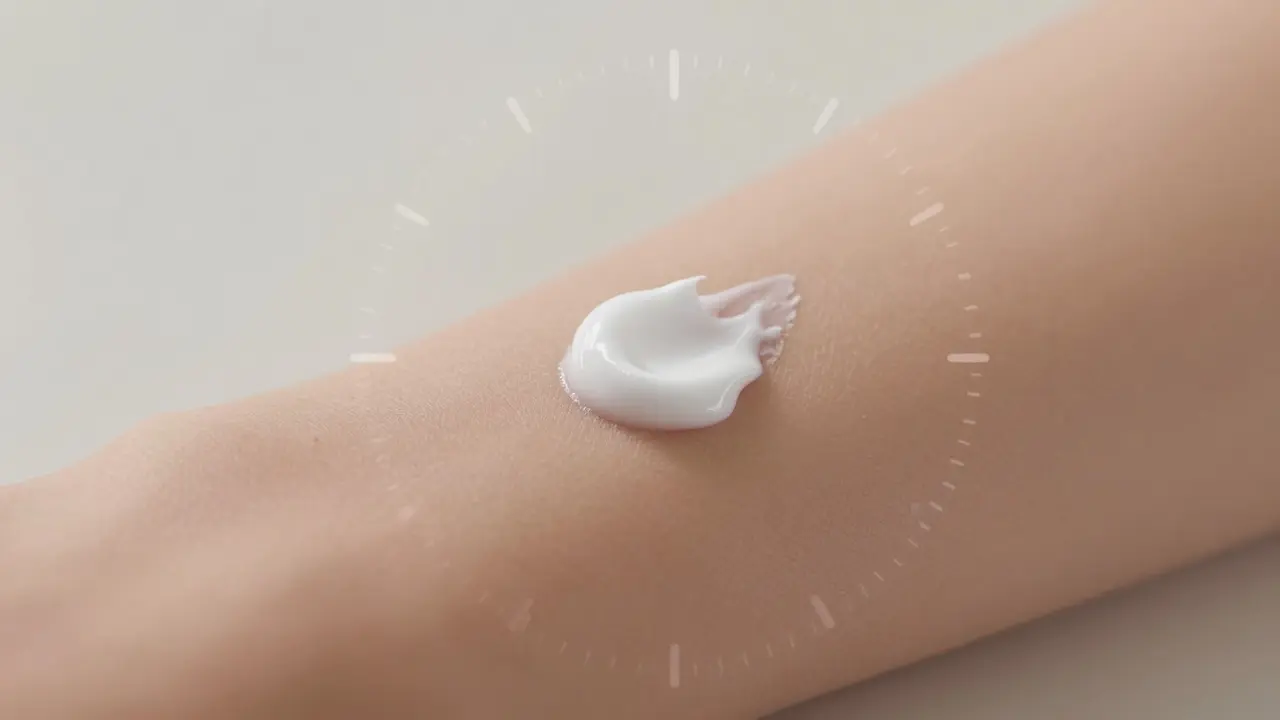 Testování krému na vnitřní straně předloktí pro kontrolu alergie