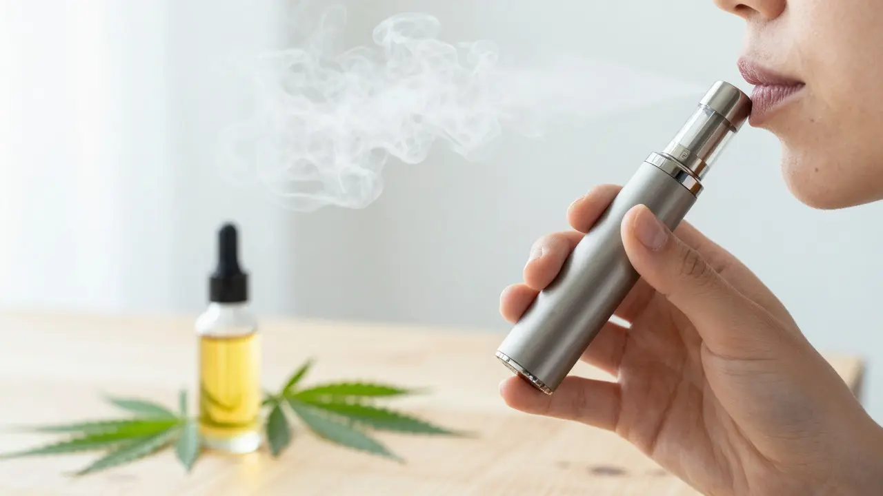 Osoba používající vaporizér s H4CBD jako alternativu kuření