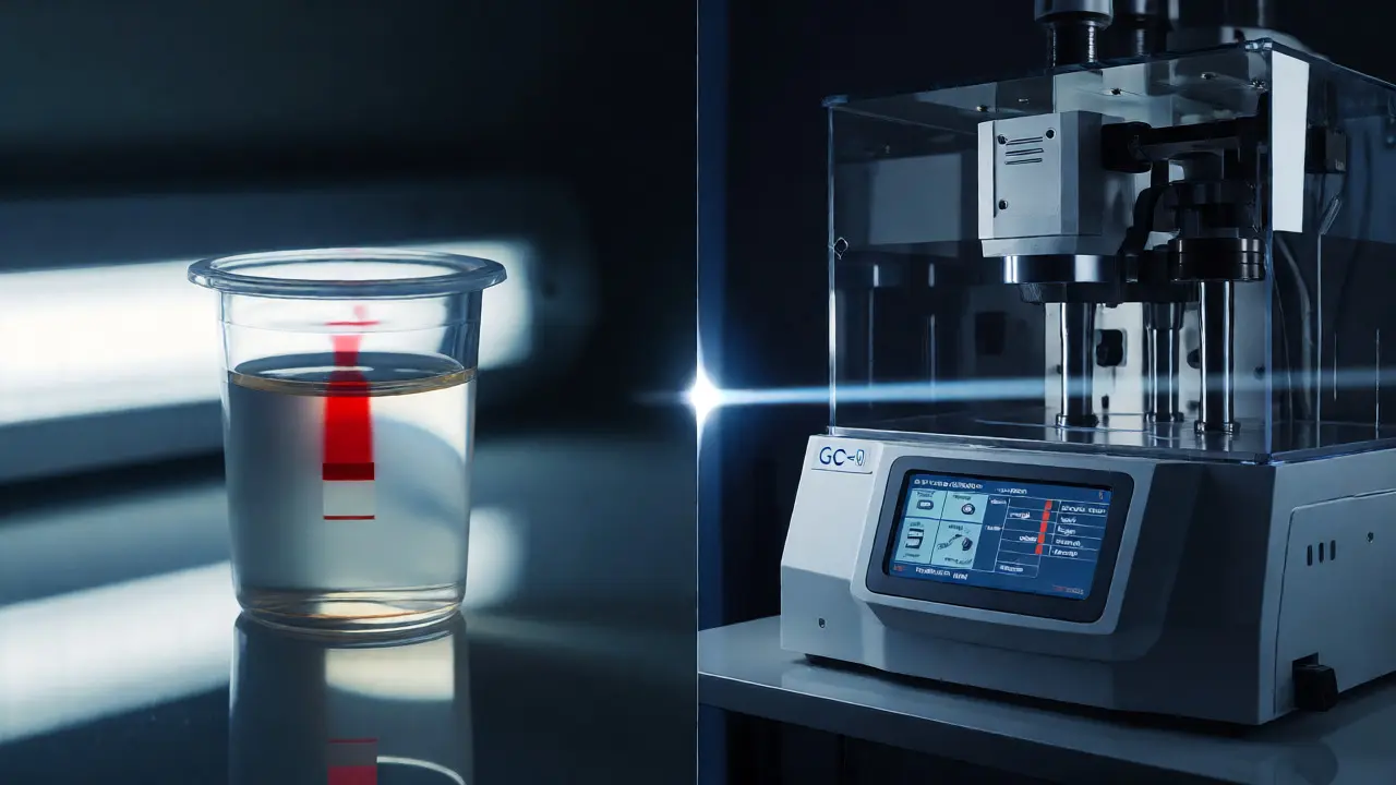 Comparison between a simple urine test and advanced lab analysis of hair samples.